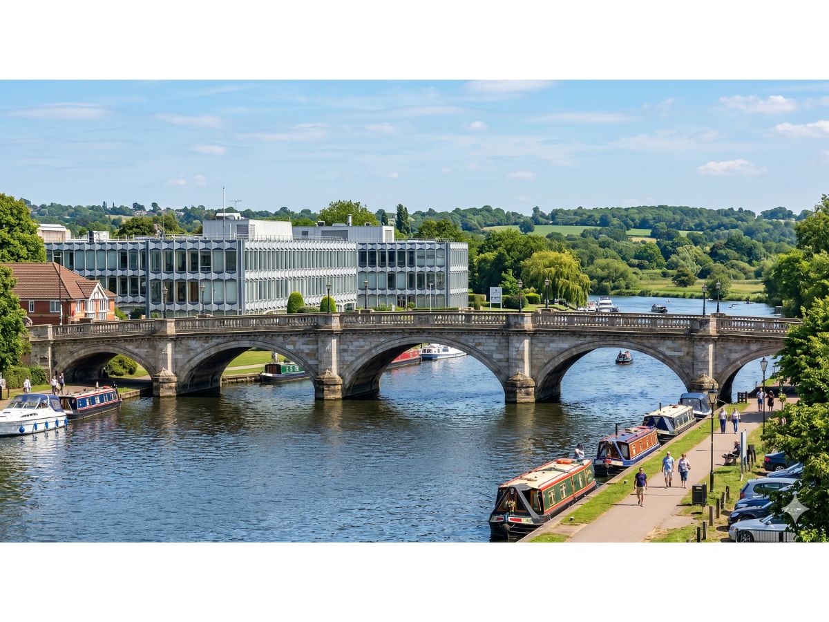 River Thames and bridge in Walton-on-Thames, Surrey, a popular riverside location for private hen party life drawing activities