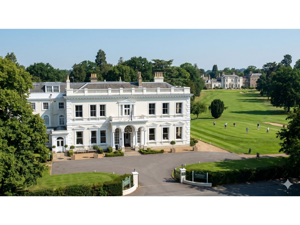 A grand Georgian mansion and golf estate in Hersham, Surrey, serving as a luxury private hire venue for a mobile cocktail making class and group celebrations.
